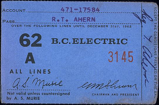 BCE Transit Pass 1962