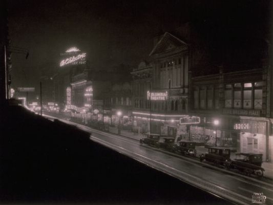 The BCE neon sign dominates Hastings Street during the 1920's. 