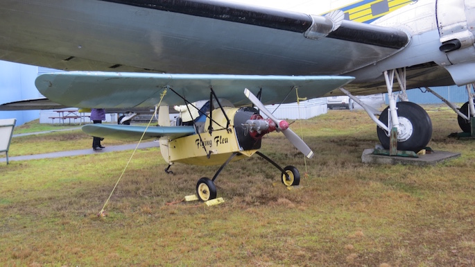 The "Flying Flea" demonstrated the size difference of the aircraft on display.