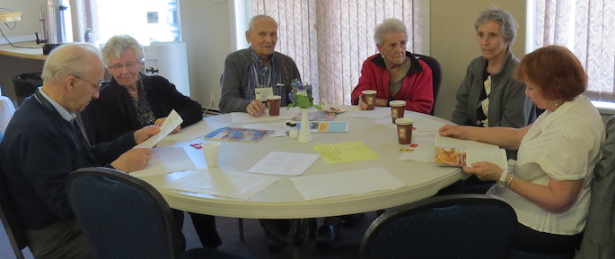 Ed and Barb Cousins, Nick and Alice Ewanchuk, along with Joan Maginnis and guest got the table close to the food. As usual, it didn't help them get fed early.