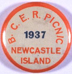 A souvenier button from the BCE Newcastle Island picnic of 1937