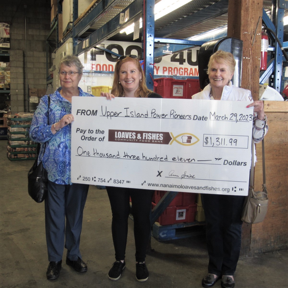Upper Island Branch donation to the Loaves and Fishes Power Pioneers