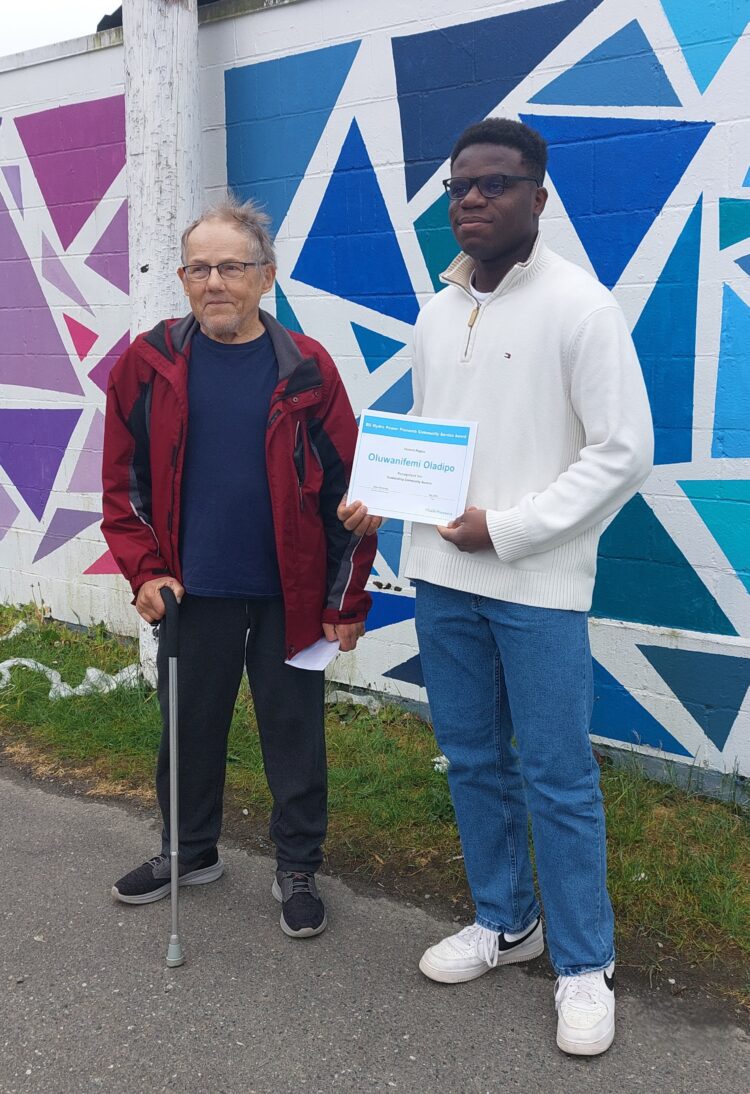 Steve Borradaile presented the award to (Nifemi) Oluwanifemi Oladipo at Mount Douglas Secondary.